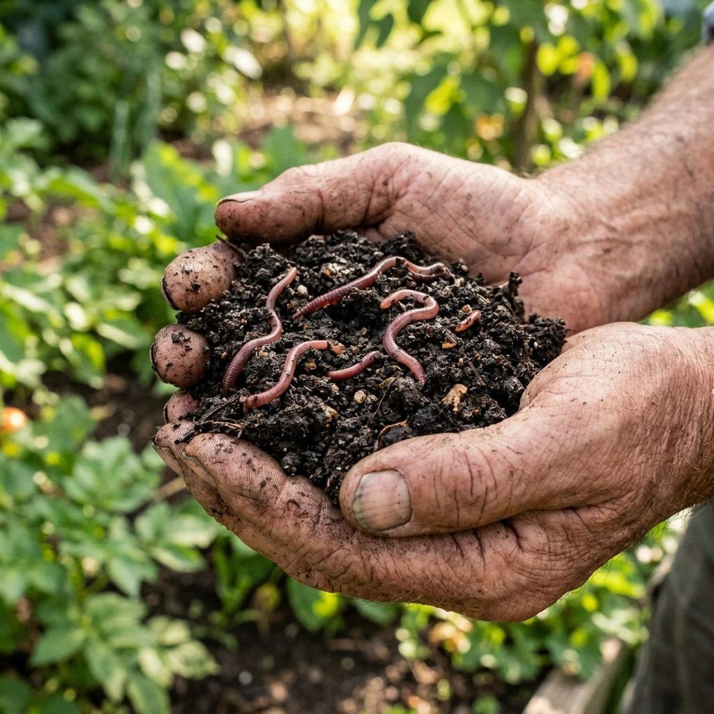 vermicompost in farmer hand