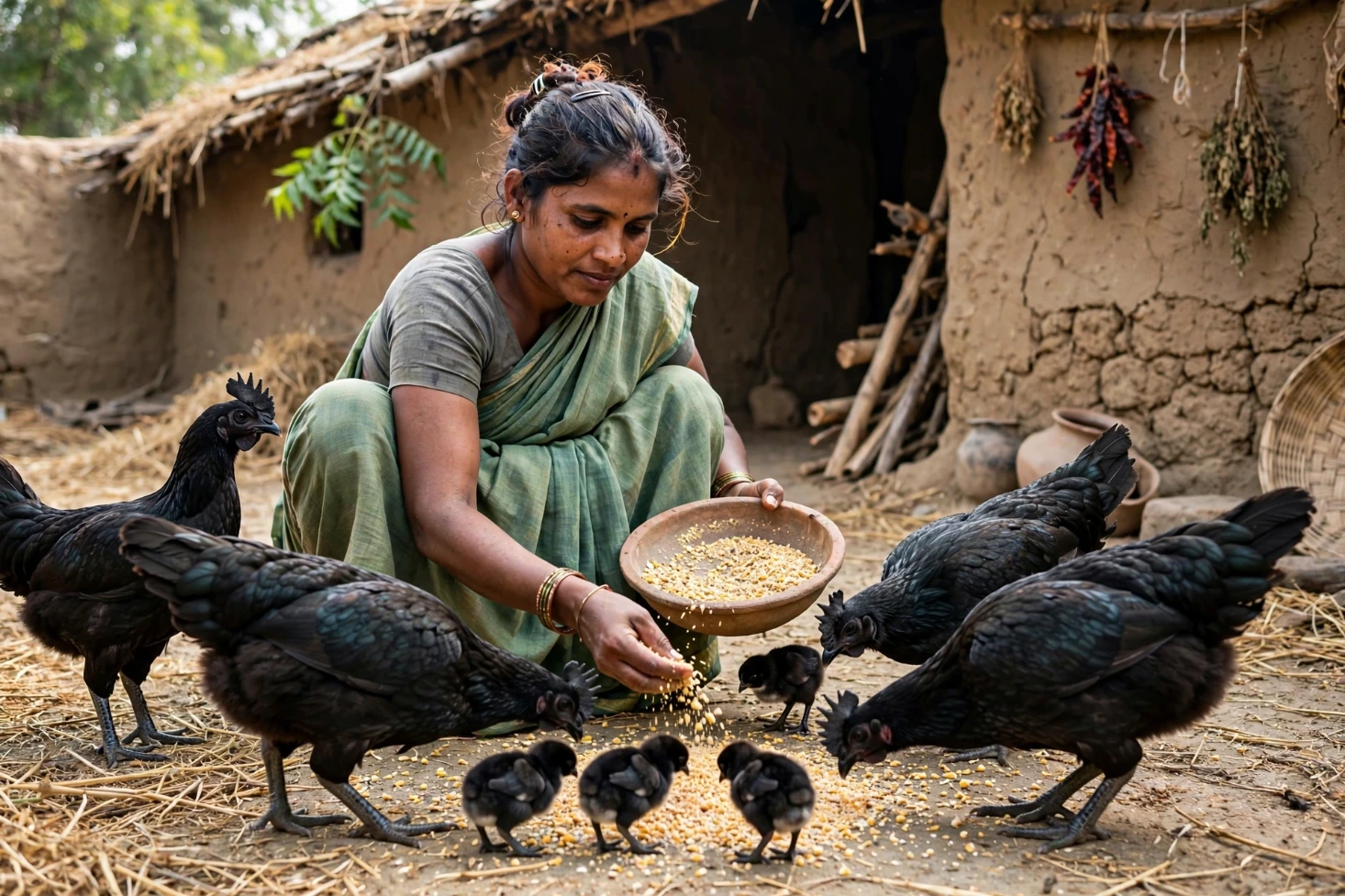 female farmer with kadaknath
